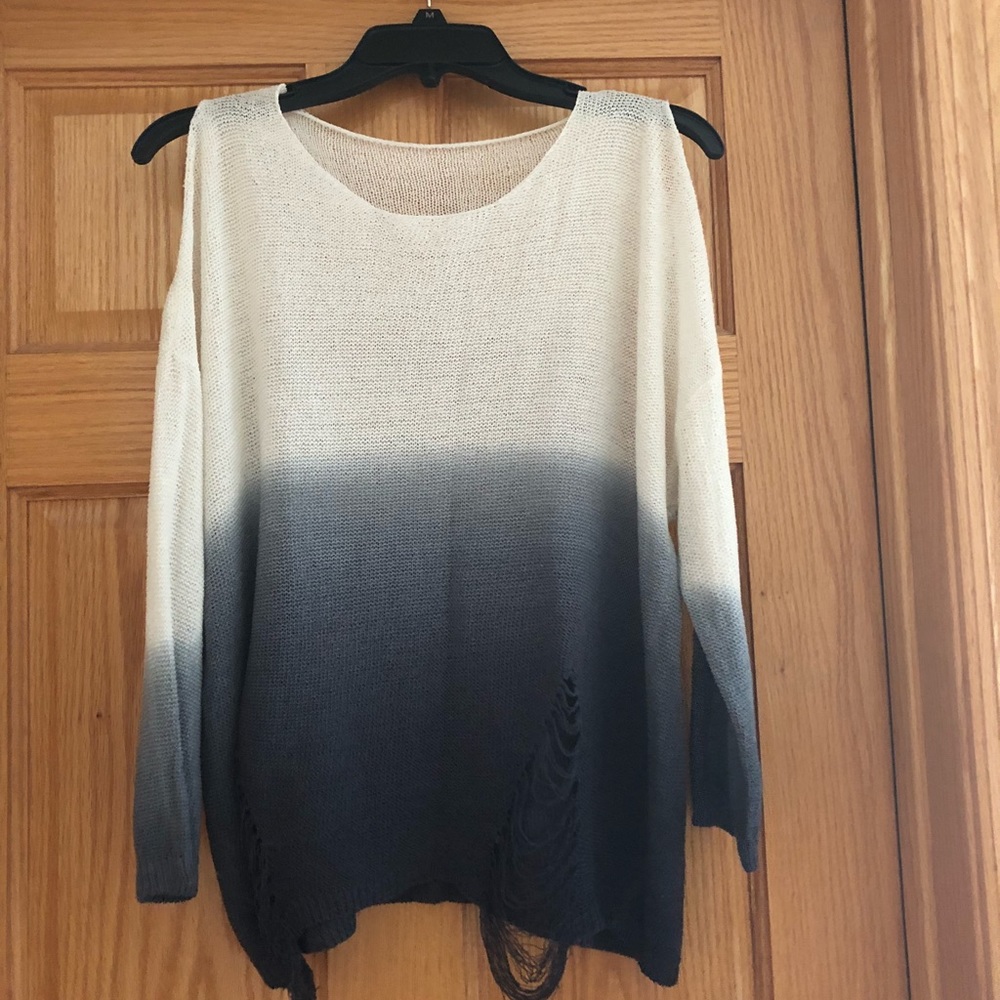 White-Blue Ombre Cold Shoulder Sweater